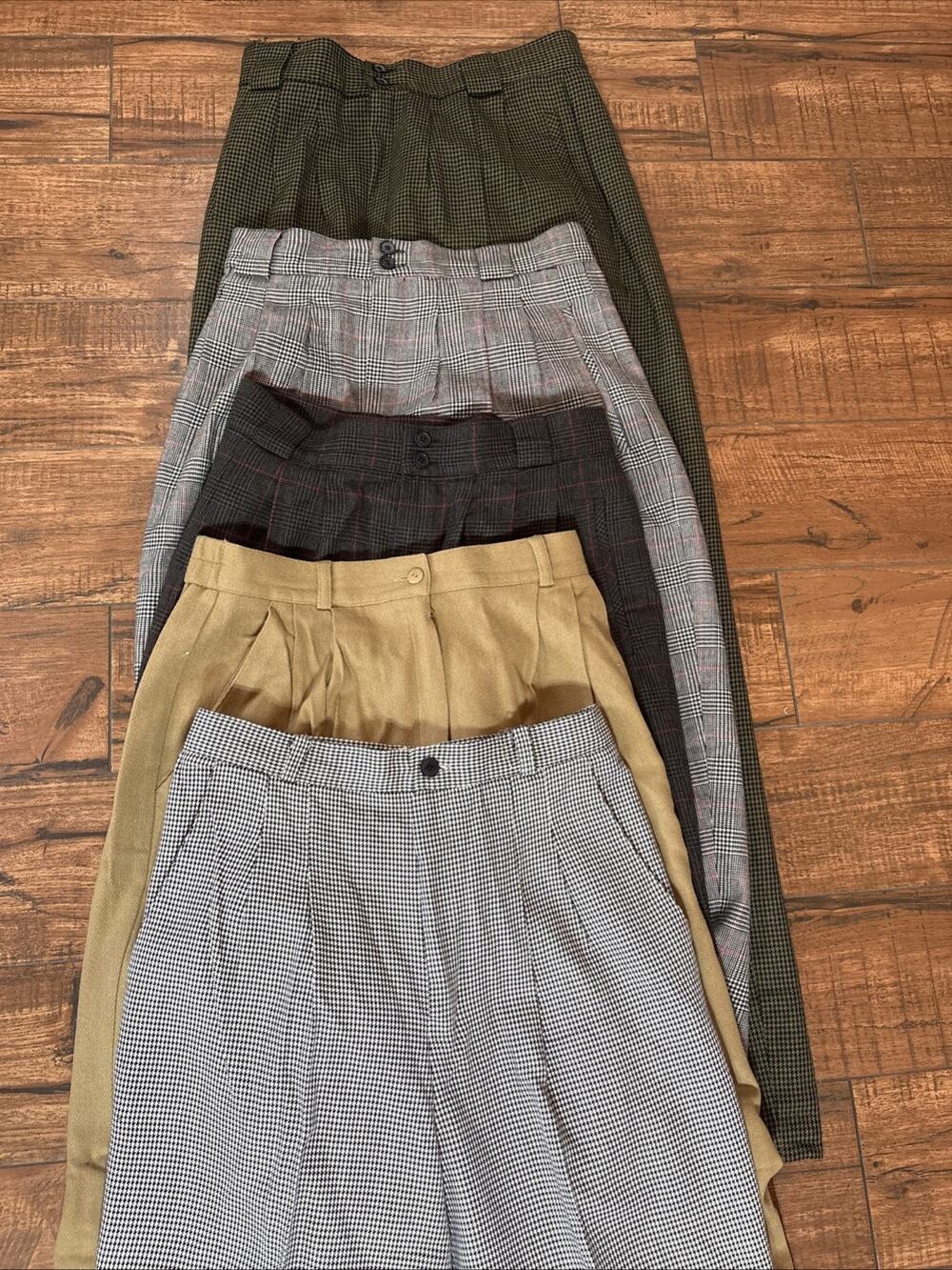 Lot Of 5 100% Wool Pleated Front Pants Dark Grey Pair Has Holes.See Photo Sz 10